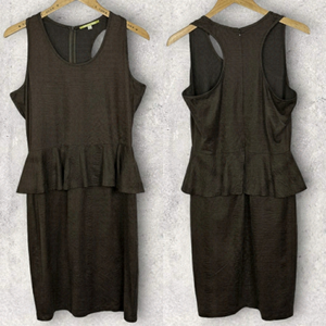 GIANNI Bini Brown Faux Suede Peplum Dress Size‎ Large Bohemian Chic Sleeveless